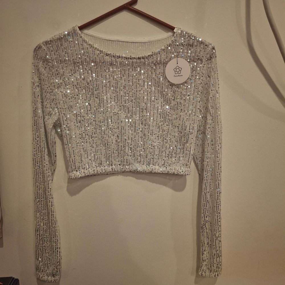 Sequins Long Sleeve Crop Top